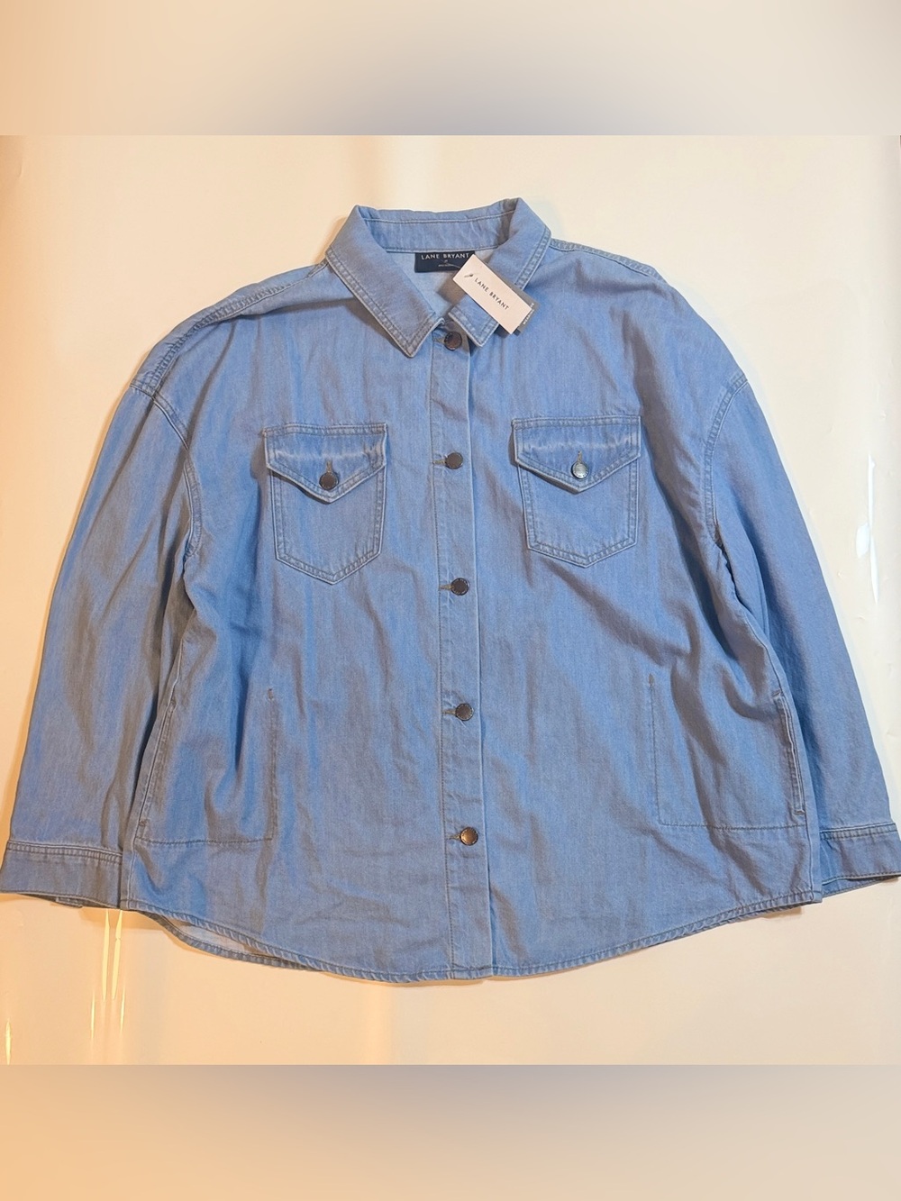 Lane Bryant Chambray Button-Front Shirt in Light Blue